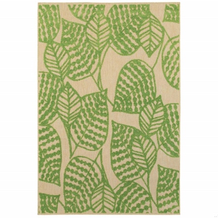 Homeroots 7 x 10 ft. Sand & Lime Green Leaves Indoor & Outdoor Area Rug 384346